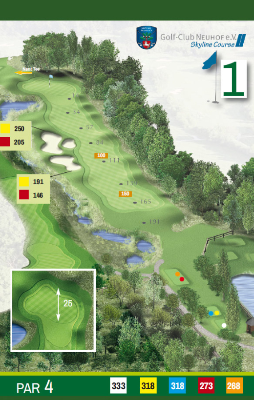 golfclubneuhof golfanlage platzuebersicht skyline course loch 1