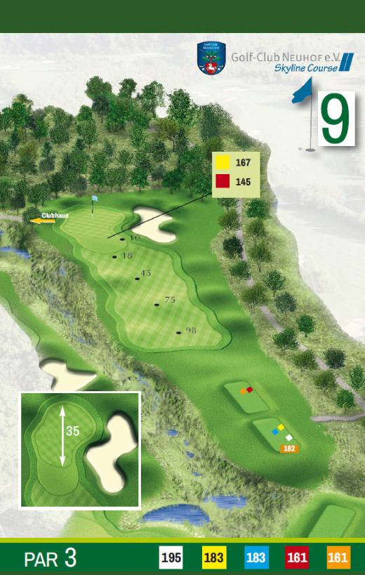 golfclubneuhof golfanlage platzuebersicht skyline course loch 9